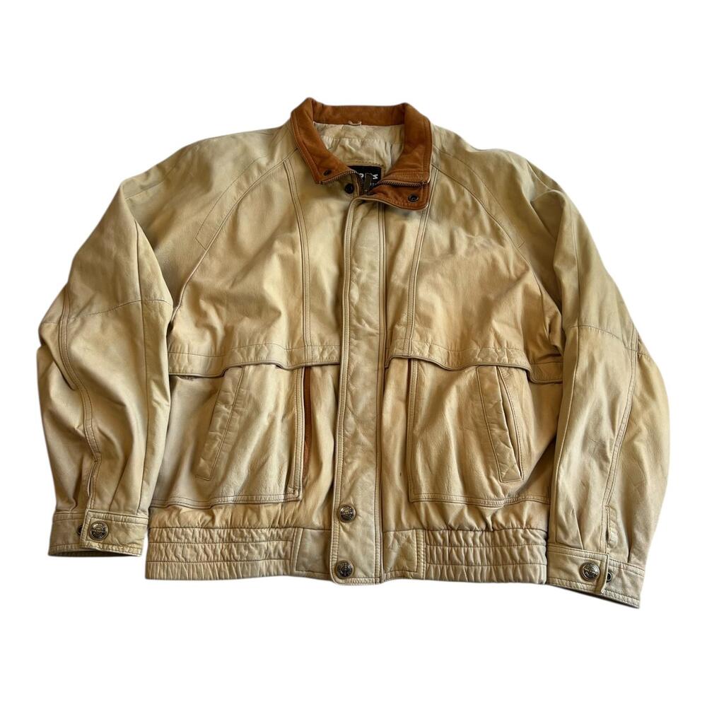Vintage Wilsons Leather Jacket Mens Large Beige Leather Bomber Elastic Hem
